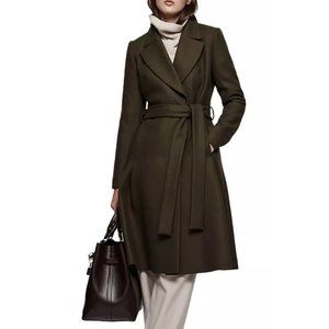 Reiss Halle Double-Breasted Wool Wrap Coat in Olive, Size 6 Small